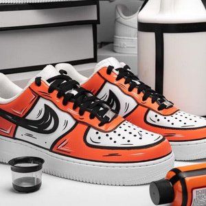 Nike Custom Air Force 1 "Halloween Cartoon" Orange Shoes Black Swoosh Mens Women